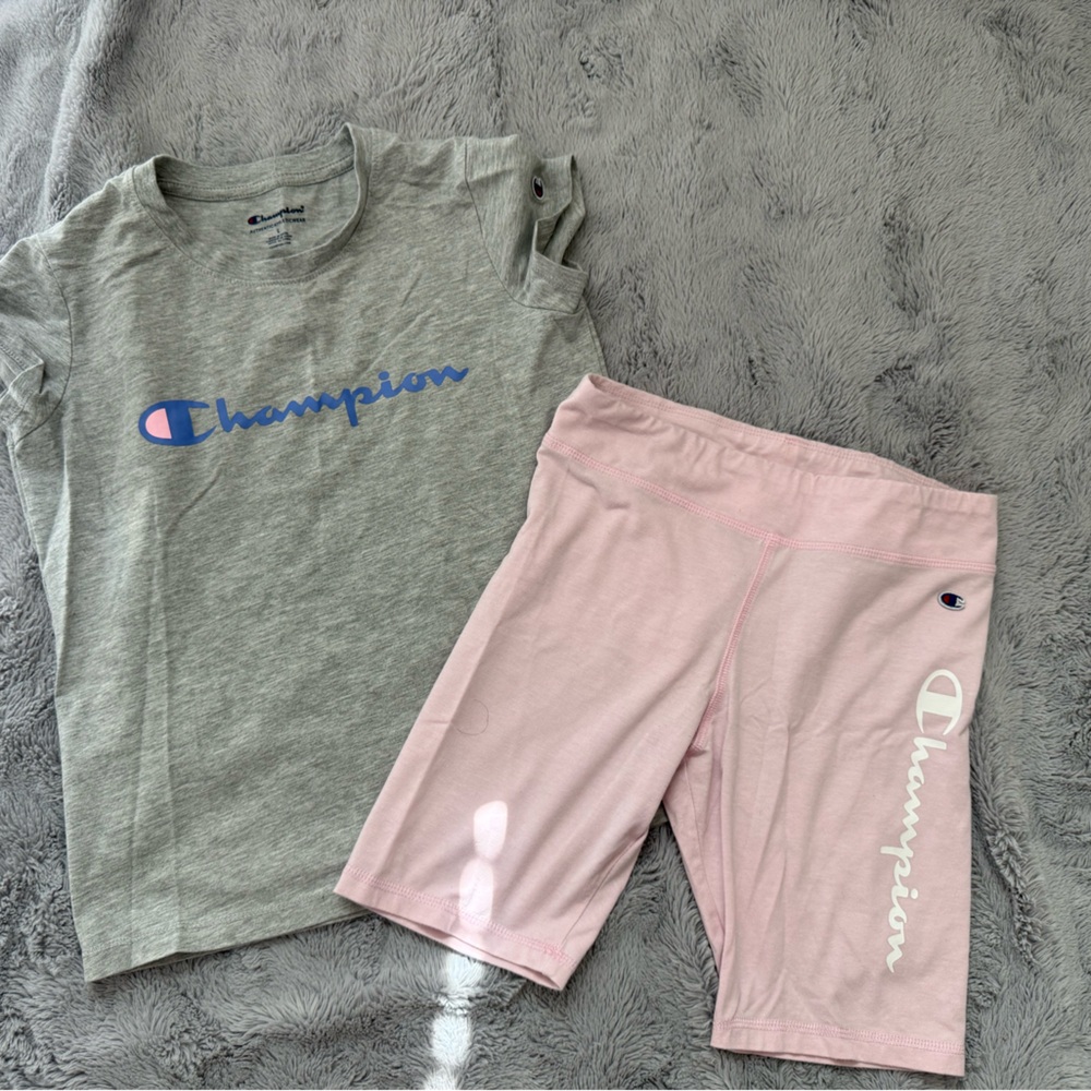 Champion Girls’ 2-Piece Outfit Set – Size L (Tee + Bike Shorts)